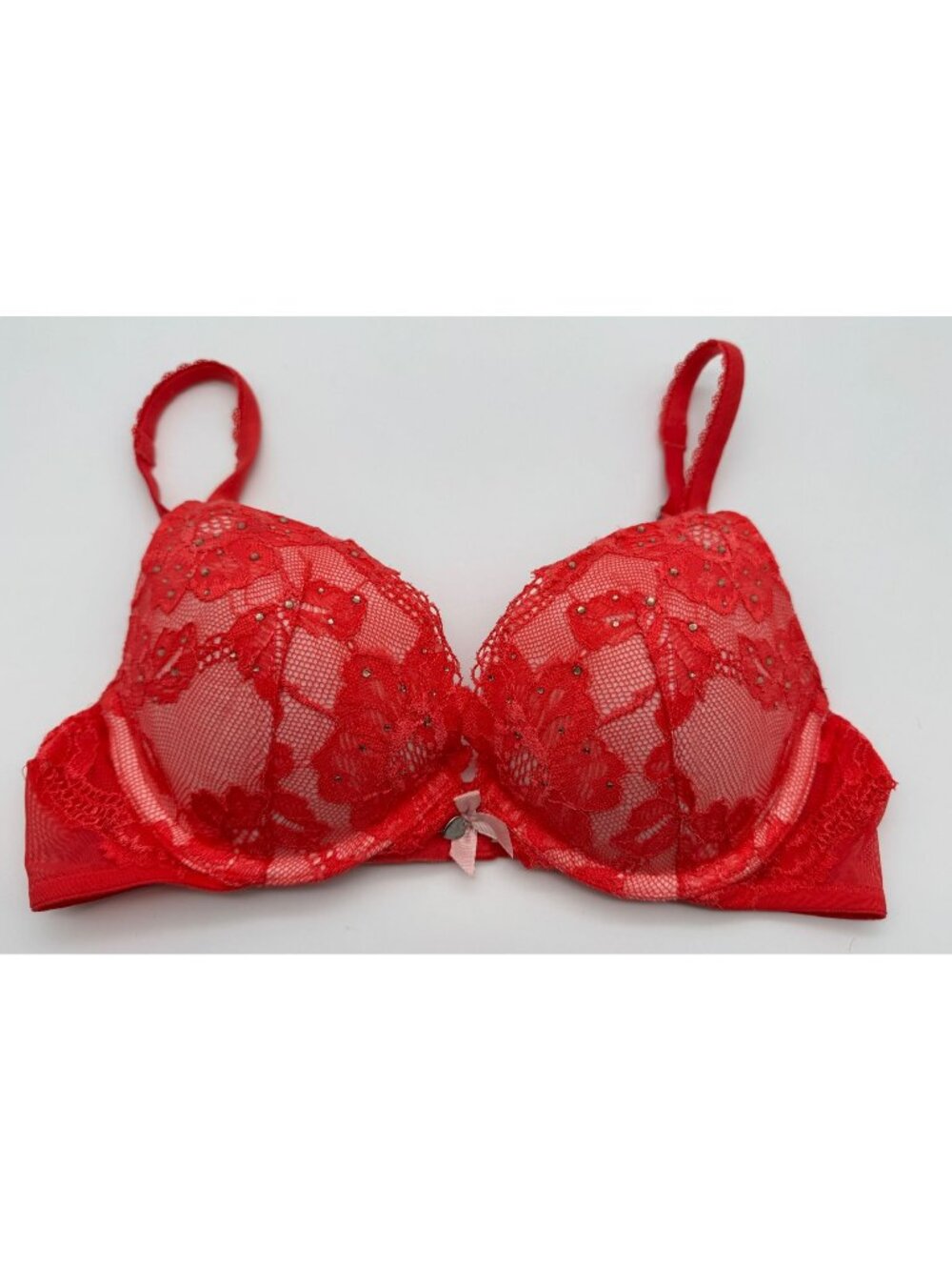 Victoria's Secret Body by Victoria Push-Up Bra Pink Rhinestone Floral Lace 34B